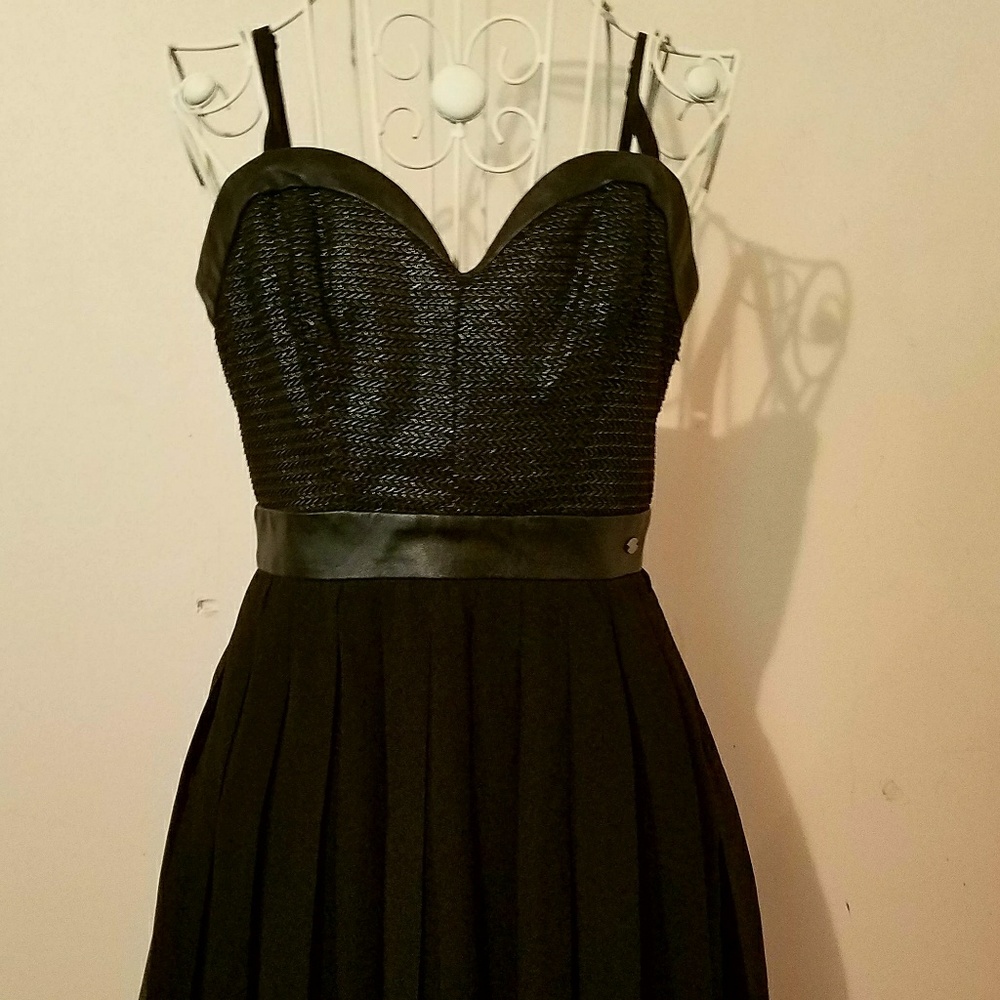Guess Black Leather-Trim Dress
